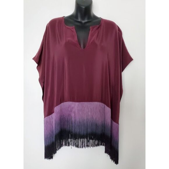 Karina Grimaldi Silk Ombre Handkerchief Fringe Flowy Tunic Top Sz S Boho-Luxe - Picture 2 of 11
